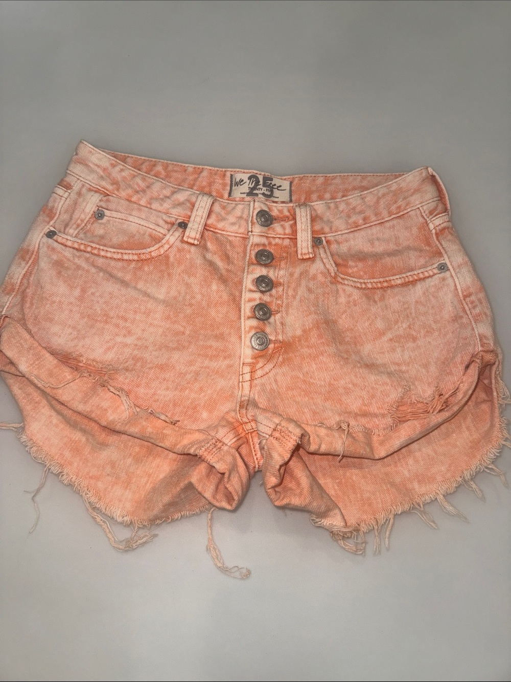 We The Free Washed Coral Button-Fly Denim Shorts